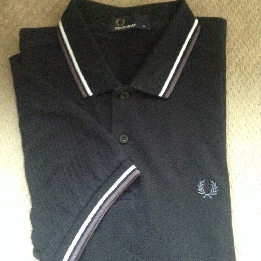 Fred Perry polo black gray and white stripes sz M